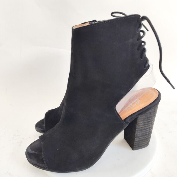 Jeffrey Campbell Black Suede Ankle Boots Booties 8.5 Open Toe Block Heel Corset - Picture 5 of 11